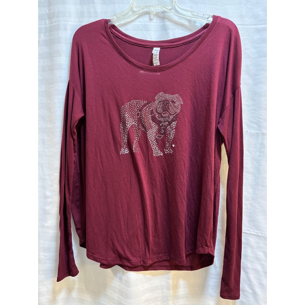 Bella + Canvas Burgundy Long‎ Sleeve MS StateBulldog Rhinestone T Shirt Womens M